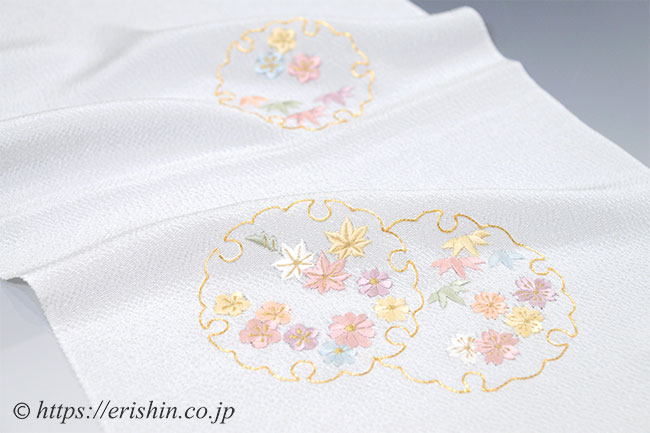 帯揚げ(雪輪小花・刺繍/白花色・縮緬)