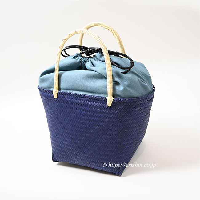 竹籠巾着バッグ（ブルー） 和小物さくら