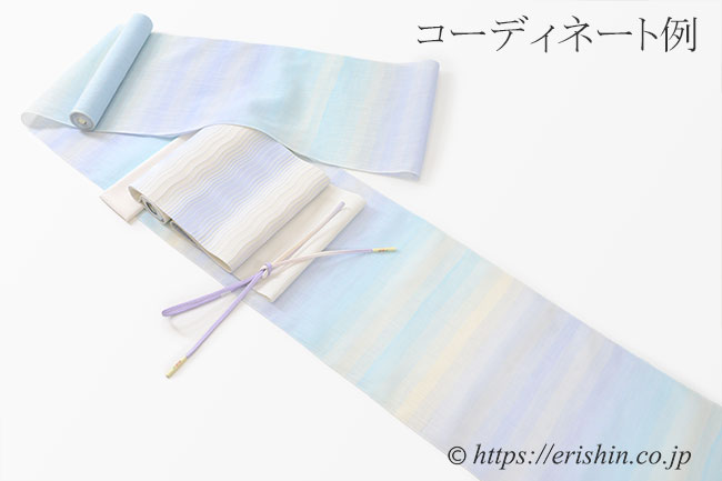 小千谷縮（段暈かし/フロスティブルー）広巾 ☆再入荷しました。吉新織物『着物・呉服えり新』