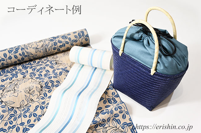 竹籠巾着バッグ（ブルー） 和小物さくら　コーディネート例