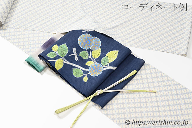 お誂え】森健持 染名古屋帯（紫陽花に蜻蛉・辻ケ花/紬）[夏・単衣向]森