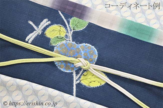 和小物さくら・帯揚げ(二色段市松地紋/若竹色×藤納戸色)のコーディネート例