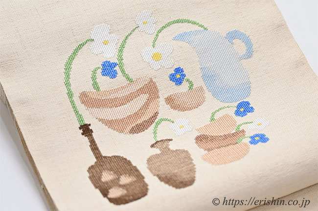 八寸織名古屋帯（北欧花器/生成色） 洛風林
