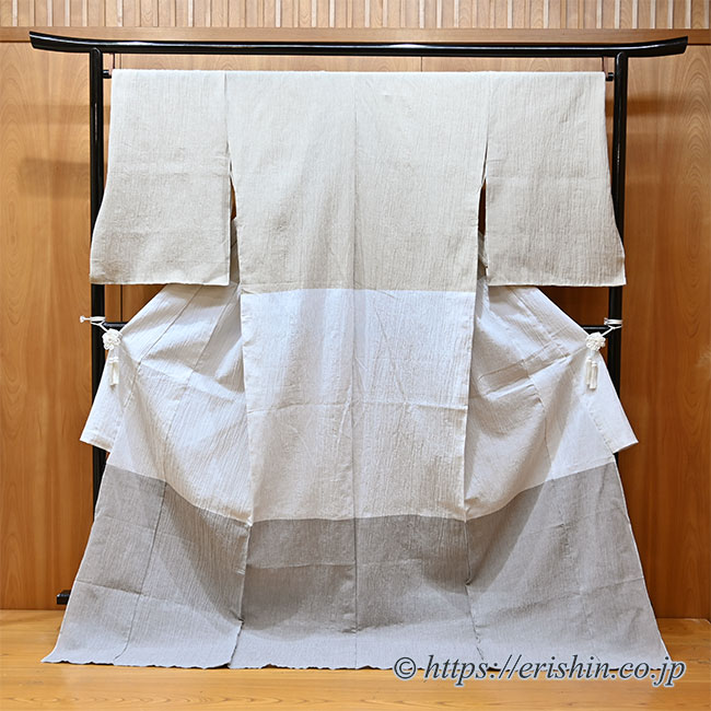 おでかけ縮木綿（亜麻色×生成×茶鼠色）綿麻縮熨斗目