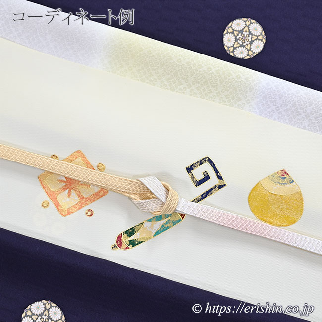 「帯揚げ（小葵七宝文市松暈かし/若芽色×白銅色）　渡敬」のコーディネート例