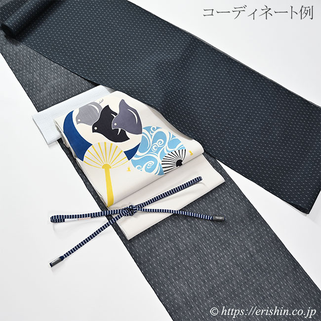 小千谷縮（墨黒紺に白絣/手織り特別限定品）広巾