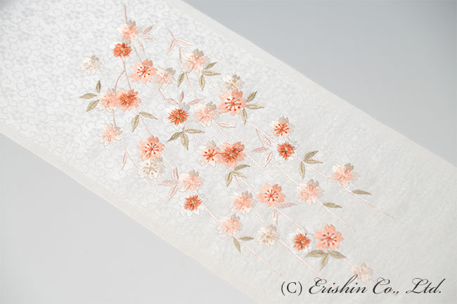 刺繍礼装半襟（枝垂れ桜/白地） 十三詣りや七五三に大原商店