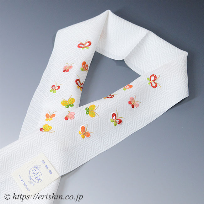 刺繍礼装半襟(蝶々/白地)七五三向け