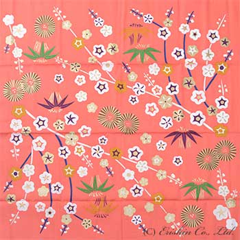 竺仙風呂敷(紅地片身替金霞、松竹梅、縫箔模様)