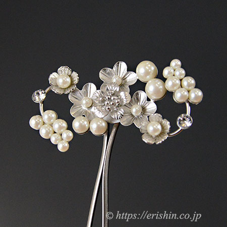 有名なブランド 花柄 銀色 簪 かんざし アンティーク - 工芸品