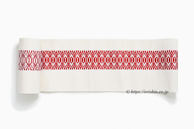 博多半幅帯（新大一献/白赤）　西村織物