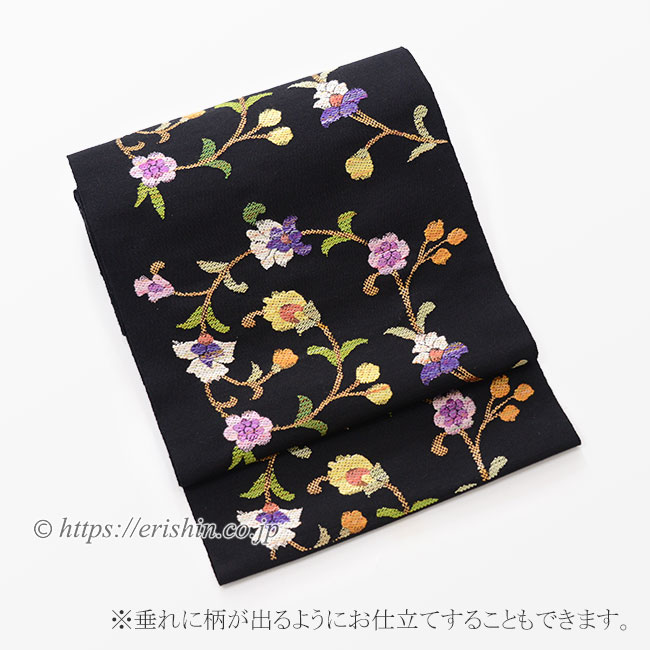 八寸織名古屋帯(ベンガル花文/黒地)
