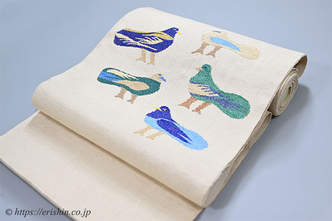 八寸織名古屋帯（鳥の集い・エジプトの鳩）　洛風林