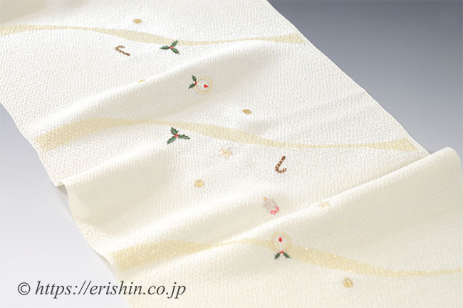 帯揚げ(PETITクリスマス/鳥の子色・縮緬)