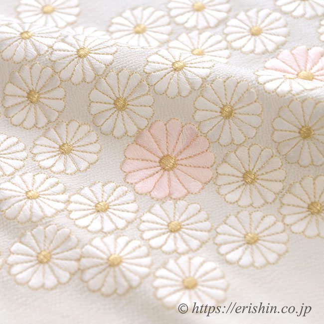 帯揚げ(菊尽くし・刺繍/薄クリーム色・縮緬)