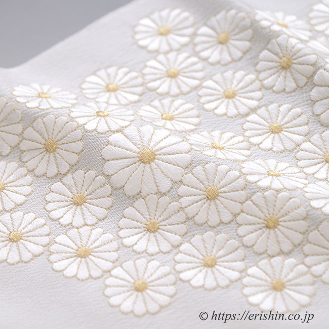 帯揚げ(菊尽くし・刺繍/白練色・縮緬)